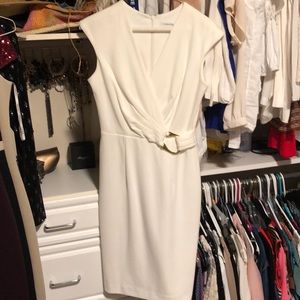 Sophisticated white mod length Calvin Klein dress